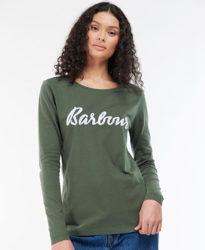 Otterburn Long-Sleeve T-shirt Barbour Women R08LB61749 Clothing Olive/White