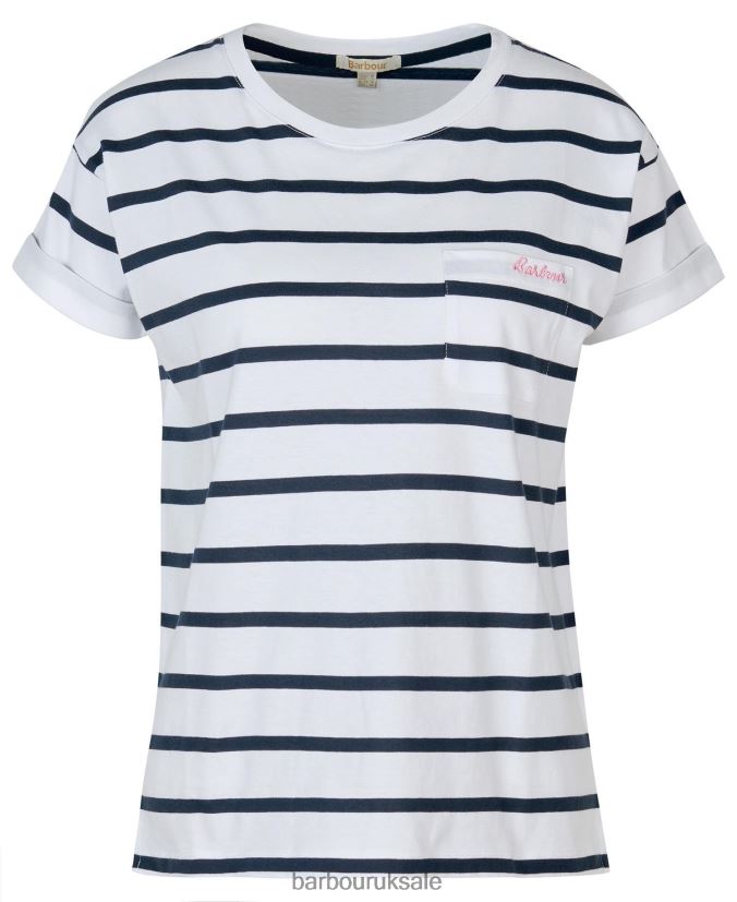 Otterburn Stripe T-Shirt Barbour Women R08LB61646 Clothing White/hibiscus