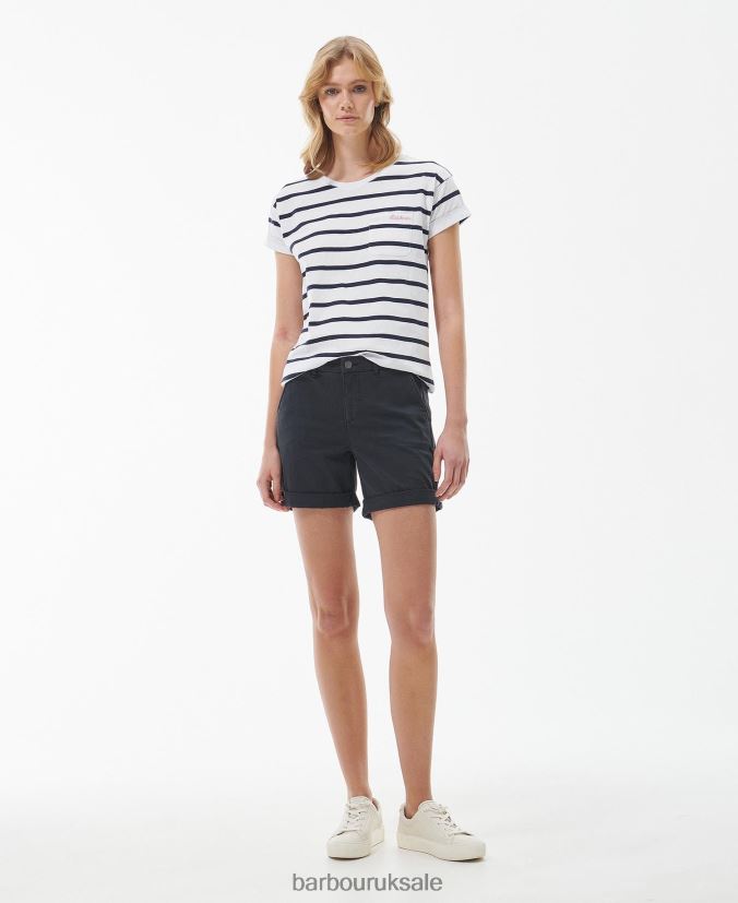 Otterburn Stripe T-Shirt Barbour Women R08LB61646 Clothing White/hibiscus