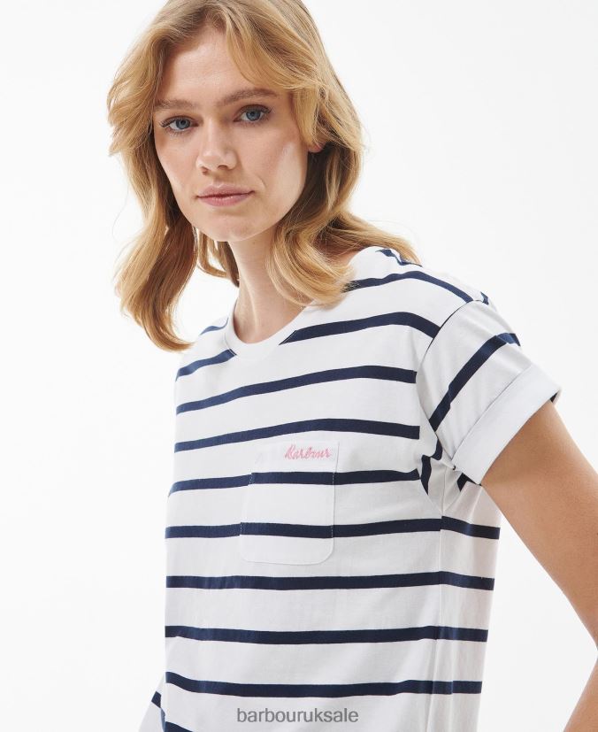 Otterburn Stripe T-Shirt Barbour Women R08LB61646 Clothing White/hibiscus