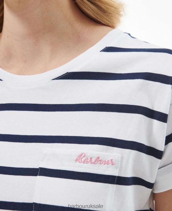 Otterburn Stripe T-Shirt Barbour Women R08LB61646 Clothing White/hibiscus
