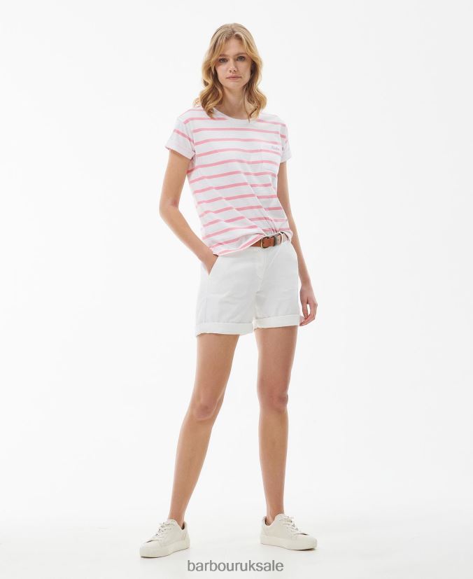 Otterburn Stripe T-Shirt Barbour Women R08LB61649 Clothing White/hibiscus