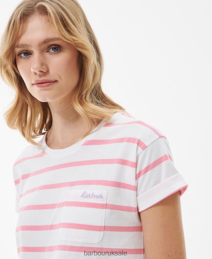 Otterburn Stripe T-Shirt Barbour Women R08LB61649 Clothing White/hibiscus