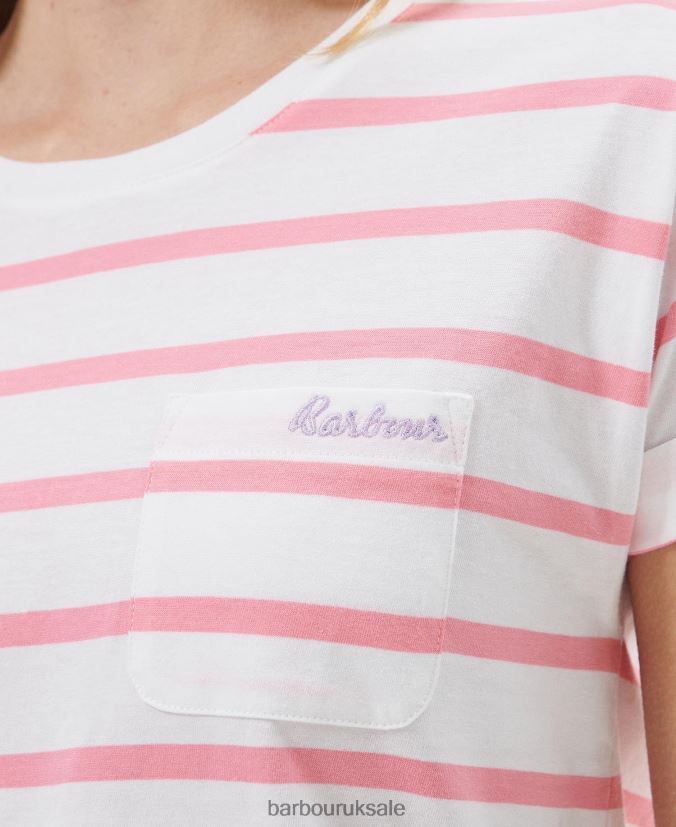 Otterburn Stripe T-Shirt Barbour Women R08LB61649 Clothing White/hibiscus