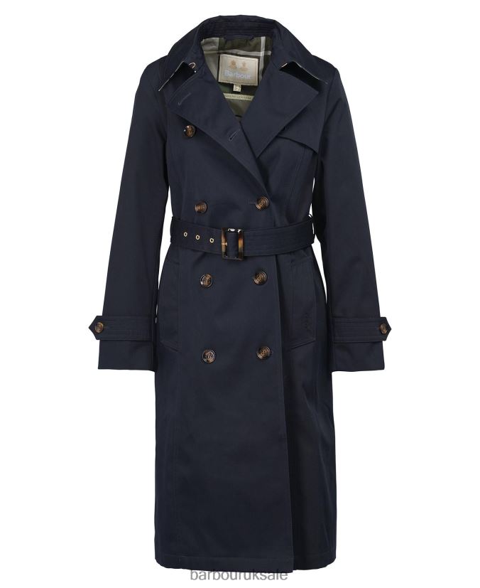 Greta Showerproof Trench Coat Barbour Women R08LB61531 Clothing Midnight/Rosewood Tartan