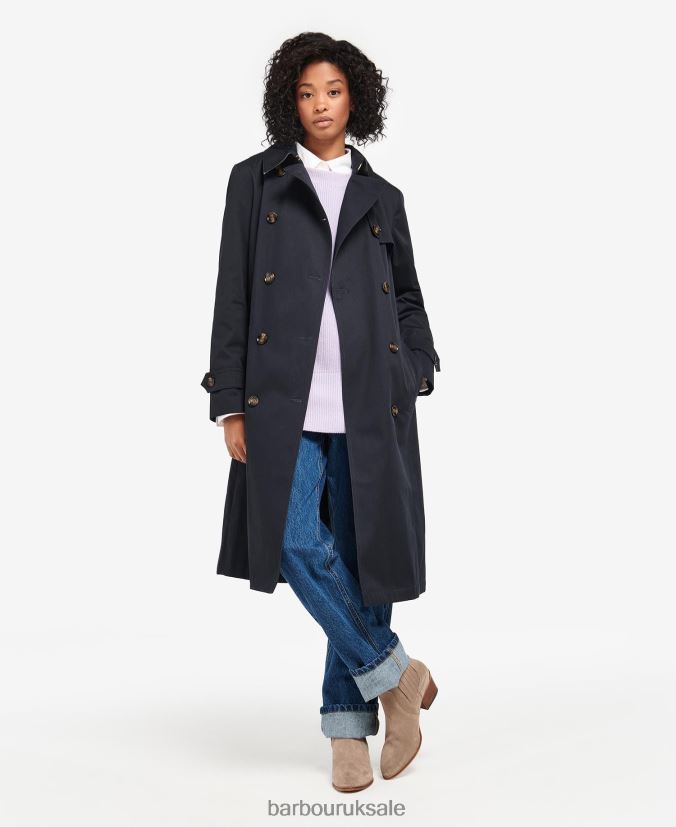 Greta Showerproof Trench Coat Barbour Women R08LB61531 Clothing Midnight/Rosewood Tartan