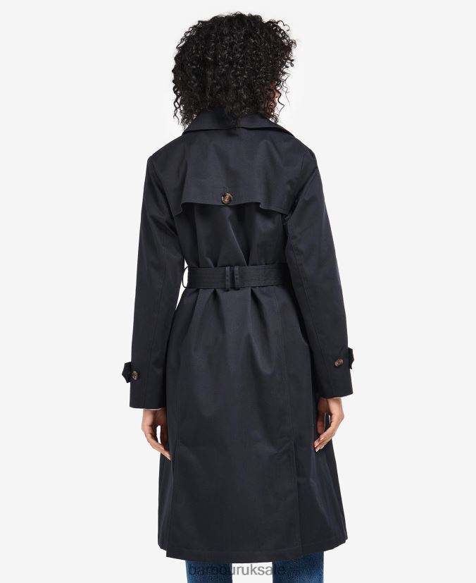 Greta Showerproof Trench Coat Barbour Women R08LB61531 Clothing Midnight/Rosewood Tartan