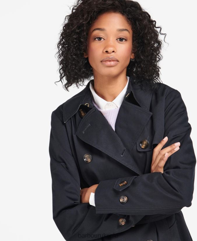 Greta Showerproof Trench Coat Barbour Women R08LB61531 Clothing Midnight/Rosewood Tartan