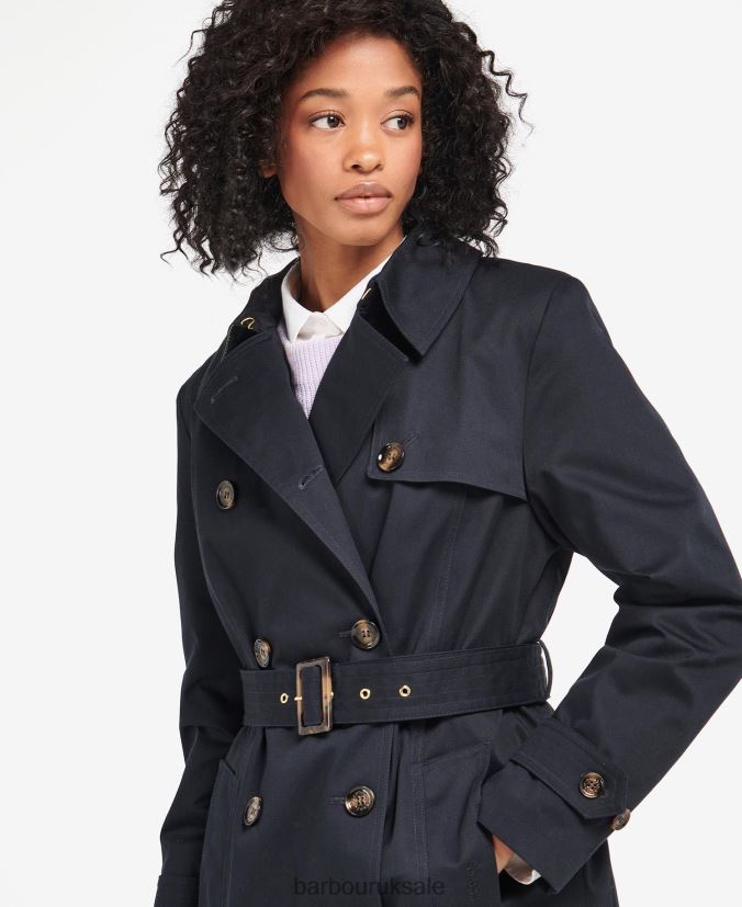 Greta Showerproof Trench Coat Barbour Women R08LB61531 Clothing Midnight/Rosewood Tartan