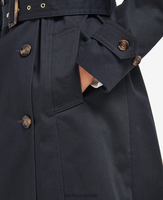 Greta Showerproof Trench Coat Barbour Women R08LB61531 Clothing Midnight/Rosewood Tartan