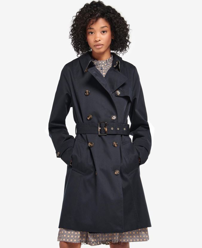Short Greta Showerproof Trench Coat Barbour Women R08LB61528 Clothing Dark Navy/Ancient Poplar