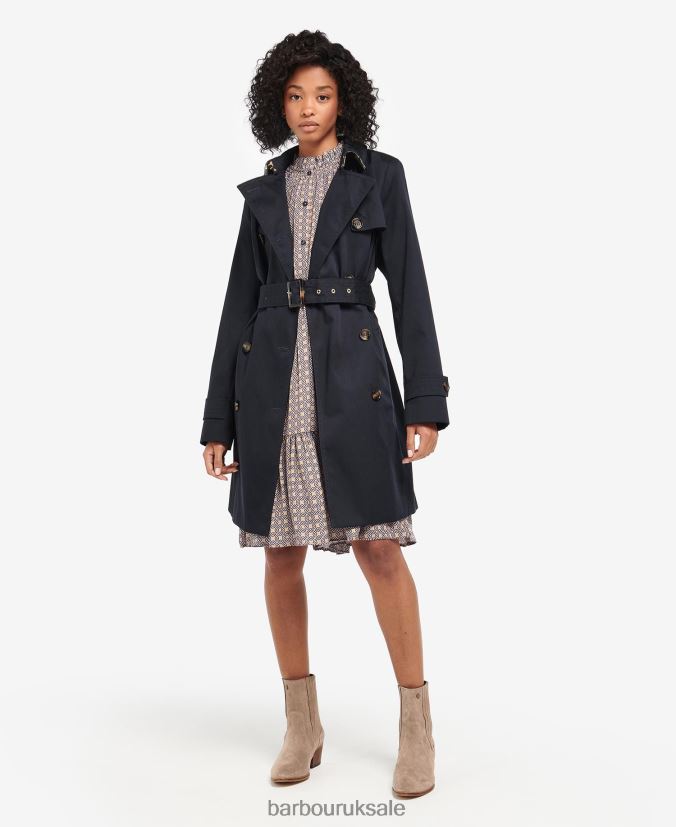 Short Greta Showerproof Trench Coat Barbour Women R08LB61528 Clothing Dark Navy/Ancient Poplar
