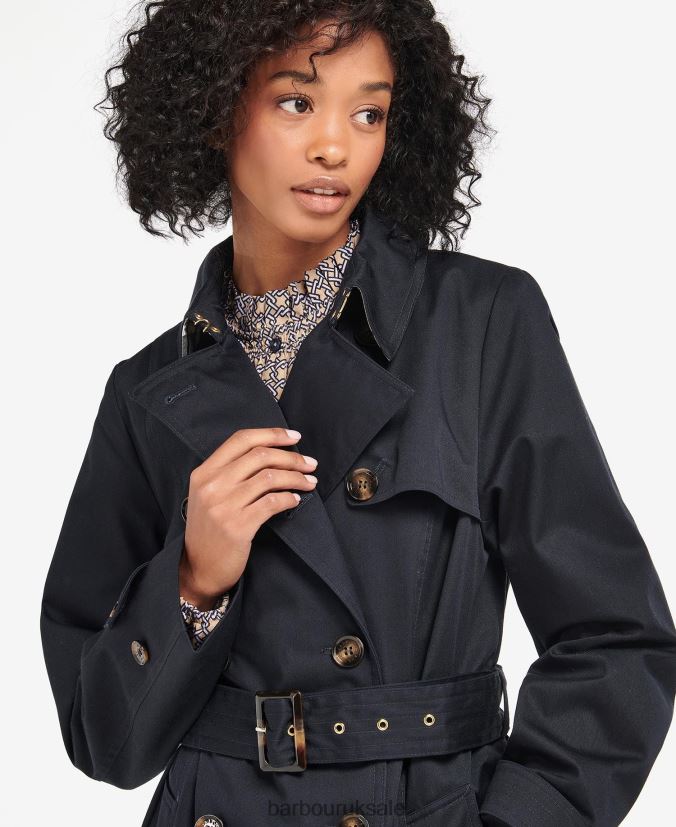 Short Greta Showerproof Trench Coat Barbour Women R08LB61528 Clothing Dark Navy/Ancient Poplar