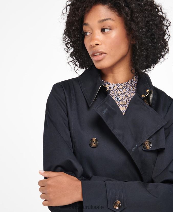 Short Greta Showerproof Trench Coat Barbour Women R08LB61528 Clothing Dark Navy/Ancient Poplar