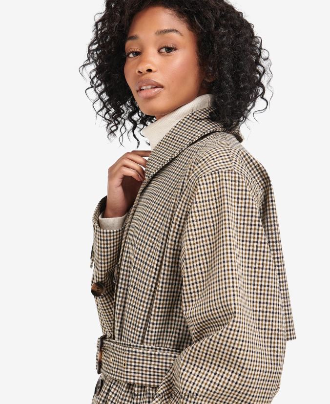 Somerland Check Trench Coat Barbour Women R08LB61525 Clothing Poplar Green Micro Check