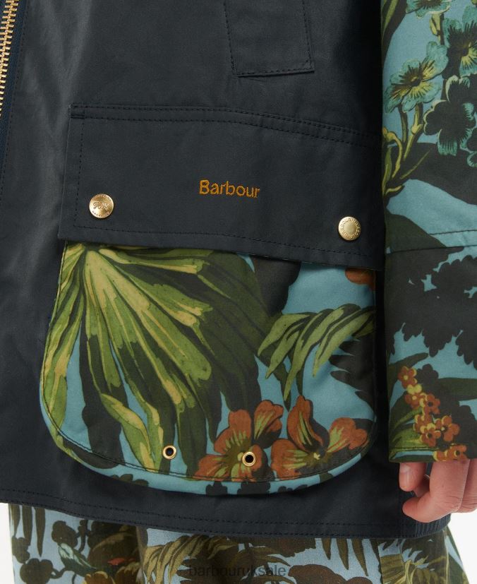 Handley Wax Jacket Barbour x House of Hackney Women R08LB61384 Clothing Limerence/Sky/Navy