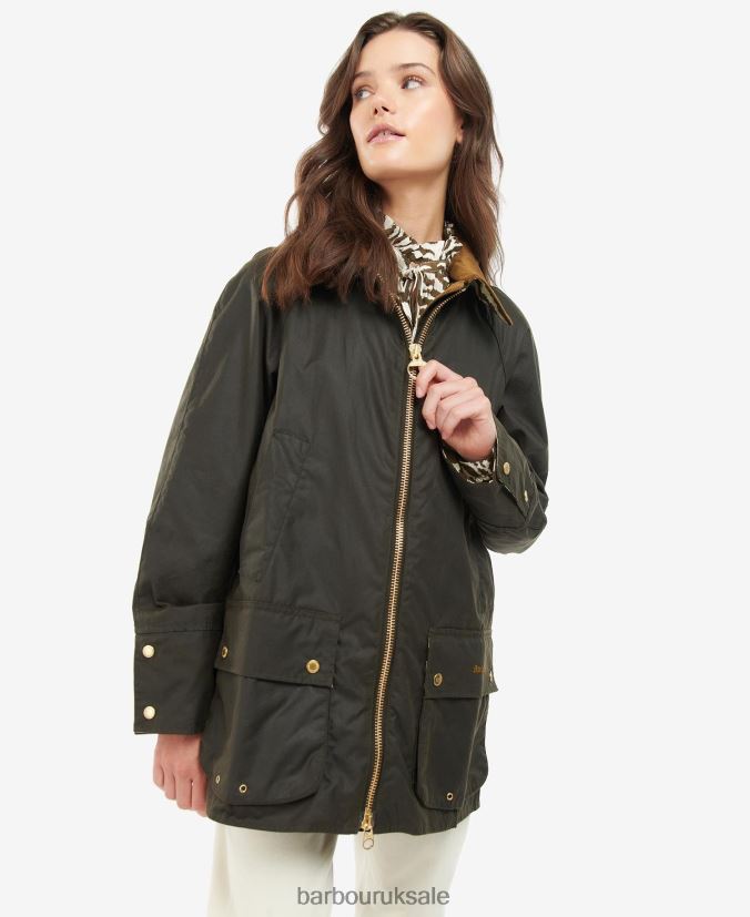 Handley Wax Jacket Barbour x House of Hackney Women R08LB61386 Clothing Olive/Equus/Cocoa