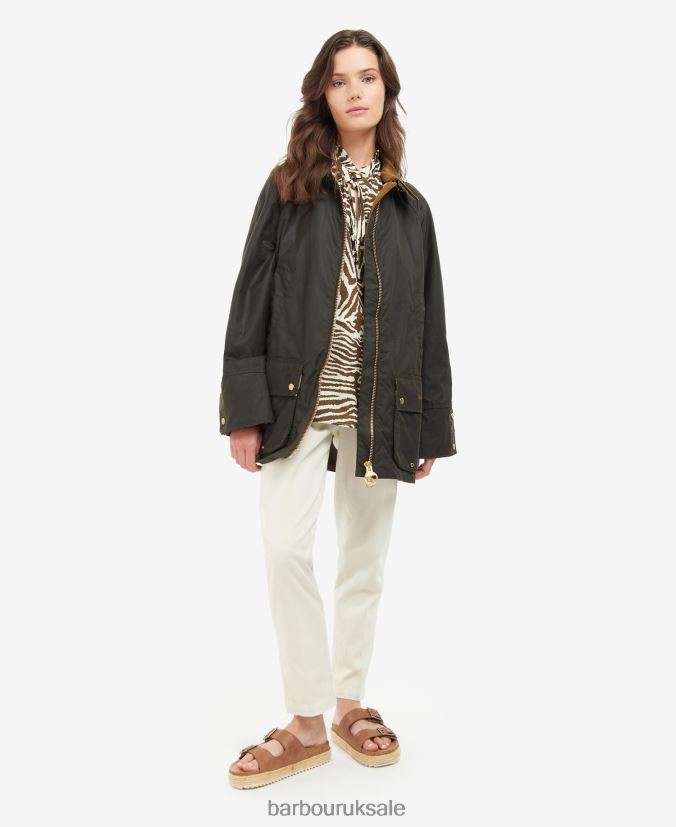 Handley Wax Jacket Barbour x House of Hackney Women R08LB61386 Clothing Olive/Equus/Cocoa