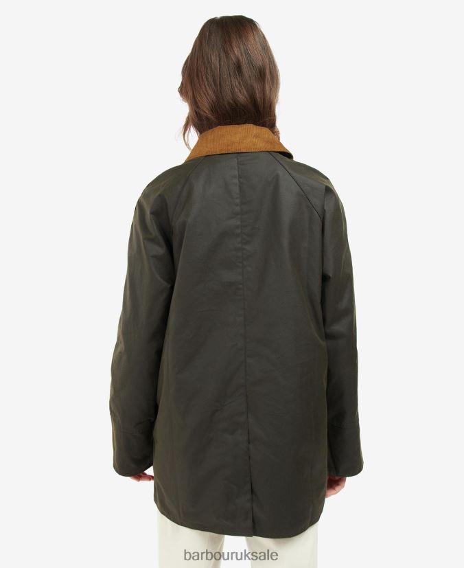 Handley Wax Jacket Barbour x House of Hackney Women R08LB61386 Clothing Olive/Equus/Cocoa