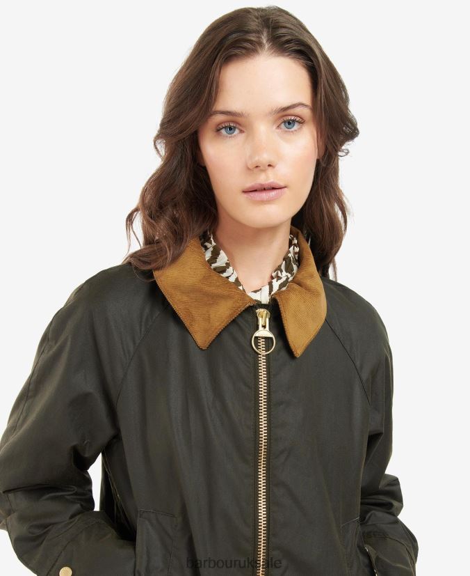 Handley Wax Jacket Barbour x House of Hackney Women R08LB61386 Clothing Olive/Equus/Cocoa