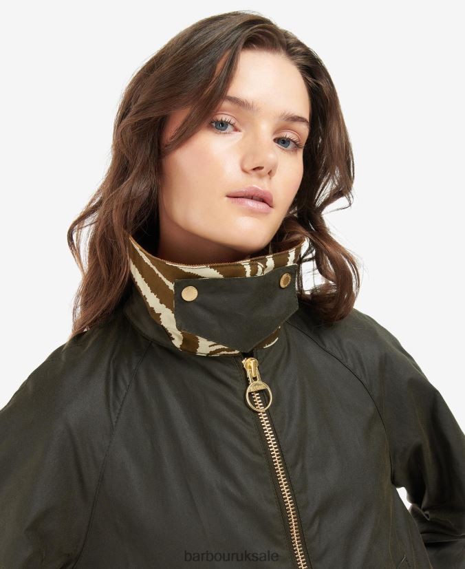 Handley Wax Jacket Barbour x House of Hackney Women R08LB61386 Clothing Olive/Equus/Cocoa