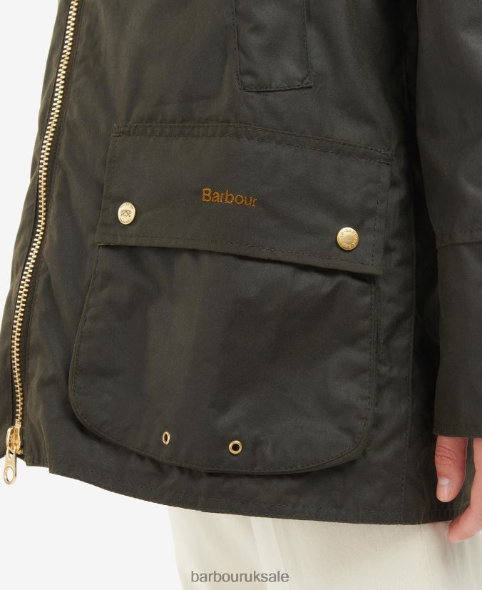 Handley Wax Jacket Barbour x House of Hackney Women R08LB61386 Clothing Olive/Equus/Cocoa