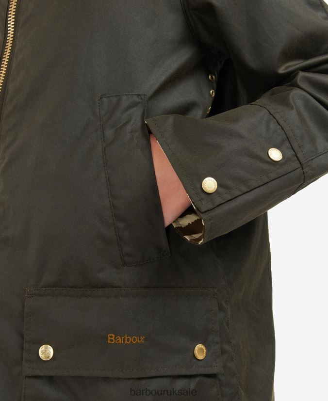 Handley Wax Jacket Barbour x House of Hackney Women R08LB61386 Clothing Olive/Equus/Cocoa