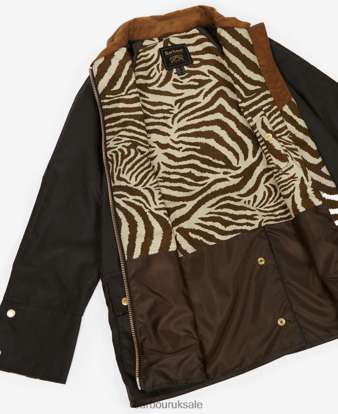Handley Wax Jacket Barbour x House of Hackney Women R08LB61386 Clothing Olive/Equus/Cocoa