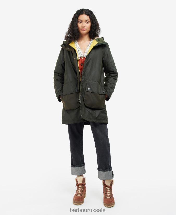 Lunan Wax Jacket Barbour Women R08LB61397 Clothing Fern/Olive/Limeade