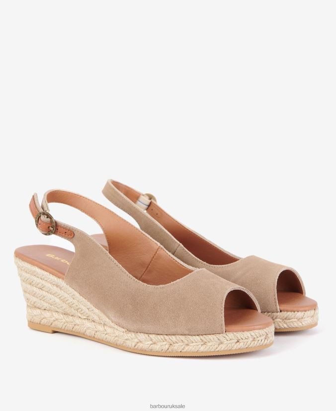 Nadia Peep-Toe Espadrille Wedges Barbour Women R08LB62090 Footwear Cognac